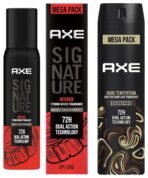 AXE Signature Intense Long Lasting No Gas Body Spray Deodorant For Men 200 Ml & AXE Dark Temptation Men's Deodorant 215 Ml Long Lasting Spray For Men With An Irresistible Scent - Fast UK Delivery
