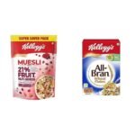 Kellogg's Muesli 21% Fruit & Nut,750g + All Bran Wheat Flakes, High in Protein & vitamin B1,B2,B3 and B6, Low Fat, Source of Vitamin B12 and Folate,425g High in Iron, Fibre, Naturally Cholesterol Free - Fast UK Delivery