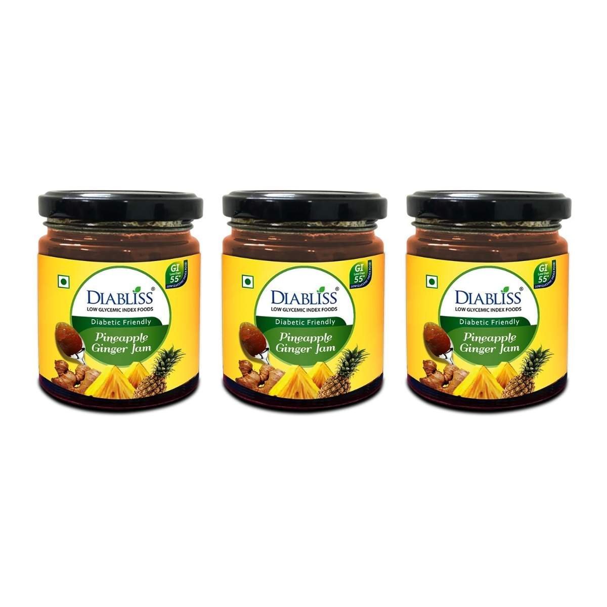 uk61viapm2qPL-1-1.jpg DiaBliss Diabetic Friendly Pineapple Ginger Jam 225g Sugar Free - Pack of 3 - Combo Pack 675 g - Diabetes - Image 1
