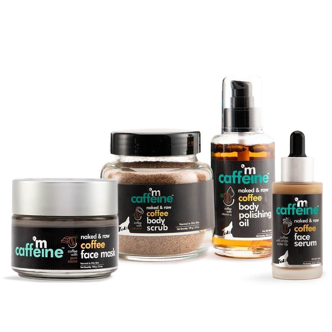 uk61w6PI0LA3L-1-1.jpg mCaffeine Must-Have Coffee Skincare Set for Face and Body | Exfoliates, Moisturizes, Hydrates | Face Mask, Body Scrub, Body Oil, Face Serum | Pack of 4 - Fast UK Delivery - Image 1