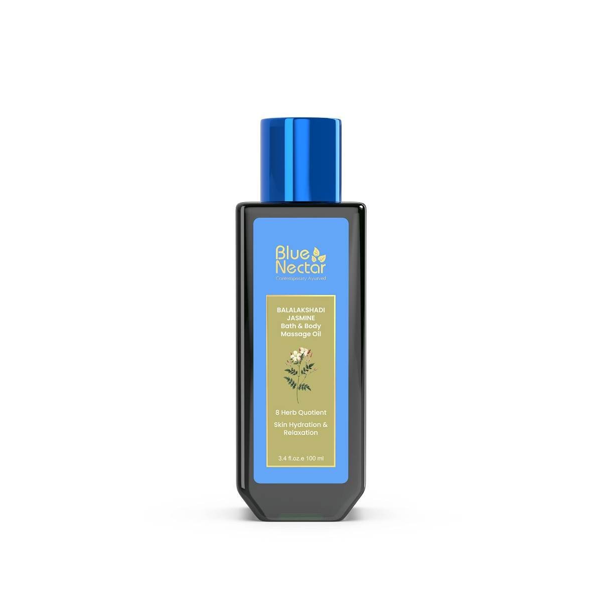 uk61x8a5aBOL-1.jpg Blue Nectar Body Oil for Women & Men | Bath & Body Massage Oil with Ashwagandha & Natural Jasmine Oil | Plant Based Aromatherapy (8 Herbs, 100ml) - Image 1