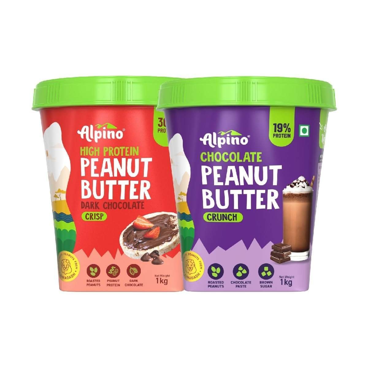 uk61xT1Z0s4UL-1.jpg ALPINO High Protein Chocolate Peanut Butter Crisp And Chocolate Peanut Butter Crunch Roasted Peanuts, Chocolate Paste, Plant Protein Brown Sugar & Sea Salt - 30g Protein, Gluten Free Plant Based - 1kg,( Pack of 2) - Fast UK Delivery - Image 1