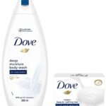 Dove Deeply Nourishing Body Wash & Dove Cream Beauty Bathing Bar 100 g Combo - Fast UK Delivery