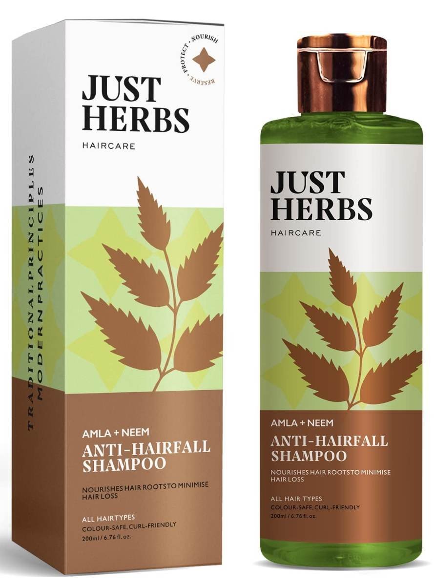 uk61xWym13NDL-1.jpg Just Herbs 8 in 1 Root Nourishing Amla Neem Hair Fall Control Shampoo For Men & Women - Suitable For Oily Hair Scalp, Sulphate & Paraben Free 200 ml - Fast UK Delivery - Image 1