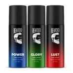 Beardo Power, Lust & Glory Perfume Body Spray (Set of 3) Get compliments with Long lasting Fougere, Aromatic Deodorant Brand | Christmas gift for men | Gift For Friends | Gift for Men - Fast UK Delivery