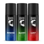 Beardo Power, Lust & Glory Perfume Body Spray (Set of 3) Get compliments with Long lasting Fougere, Aromatic Deodorant Brand | Christmas gift for men | Gift For Friends | Gift for Men - Fast UK Delivery