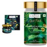 Kapiva Shilajit Gold Resin-20g Contains 24 Carat Gold 100% Ayurvedic & Kapiva Ashwagandha Gold Capsules, 183rd day harvested Potent Nagori Ashwagandha With Gold(60 Capsules) - Fast UK Delivery