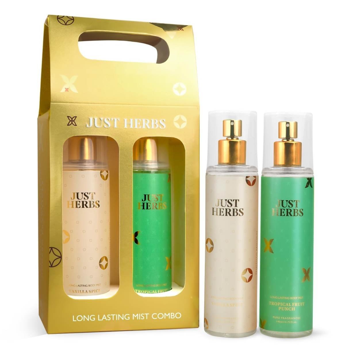 uk61yfgPz-tpL-1.jpg Just Herbs Body Mist Spray for Men and Women With Long Lasting Fragrance Perfume Combo Gift Set - Juicy Treat (2 x140ml) - Fast UK Delivery - Image 1