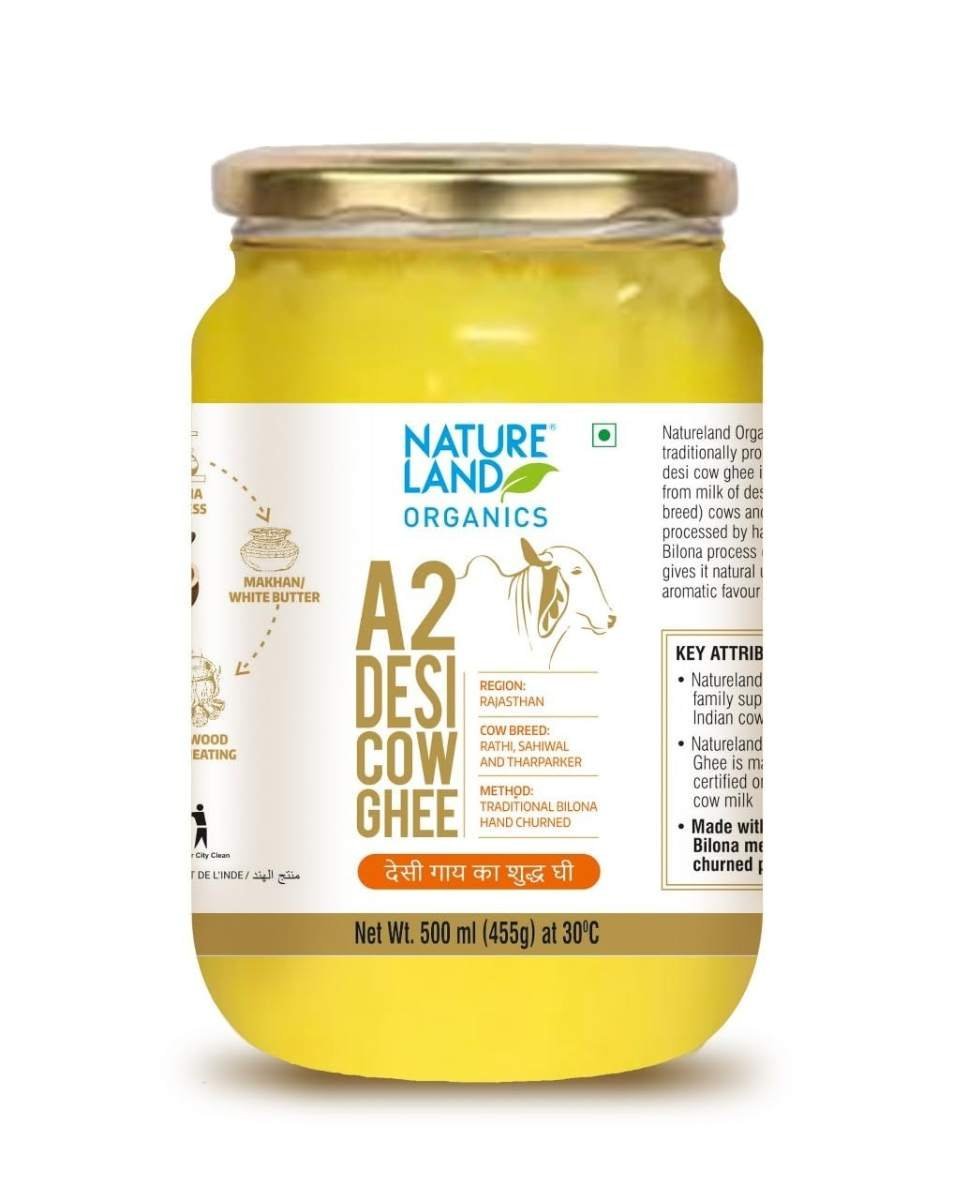 uk61yxJ6Nzt1L-1.jpg NATURELAND ORGANICS A2 Desi Cow Ghee 500 ml | Traditional Bilona Method - Fast UK Delivery - Image 1