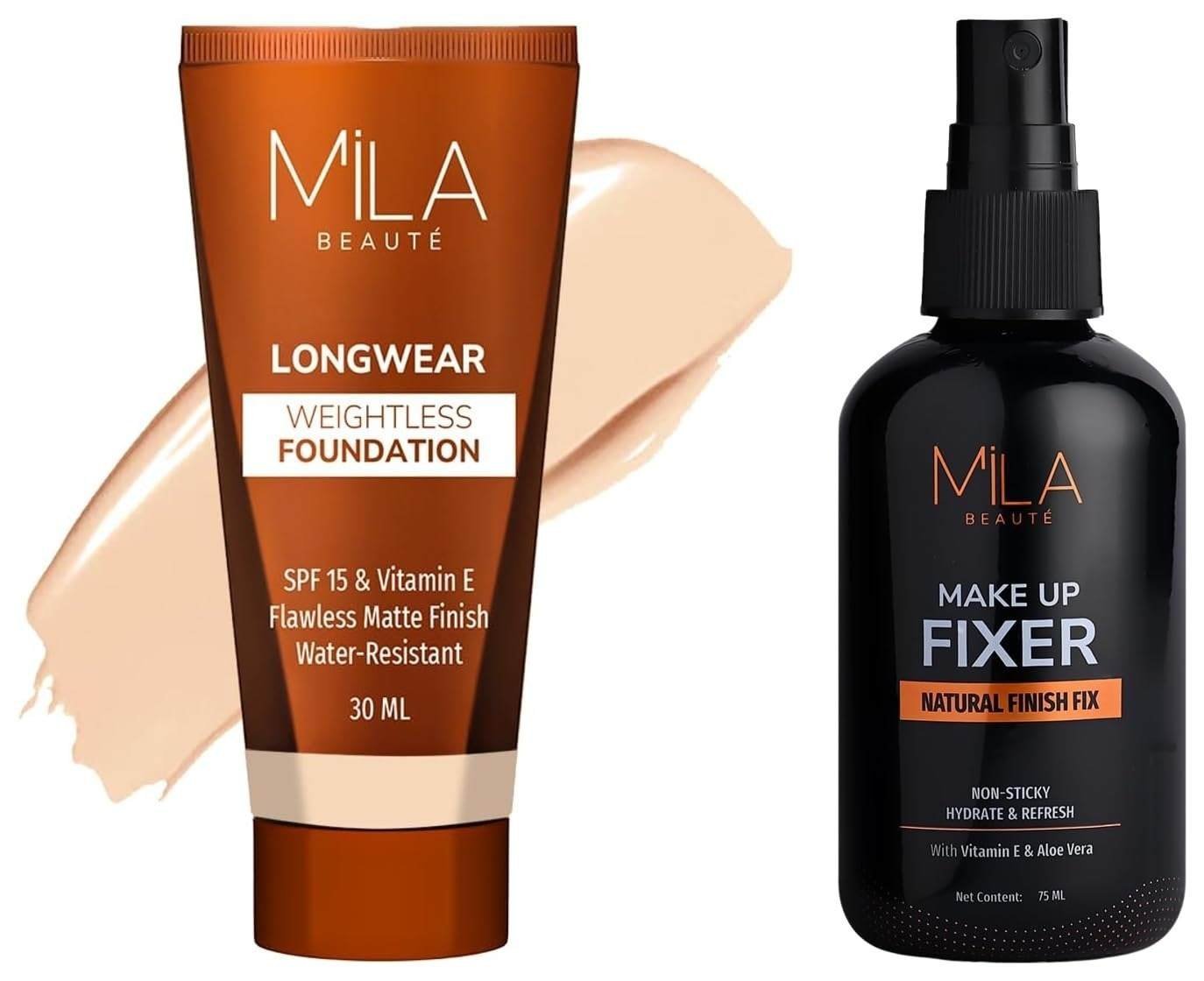uk61yxcXlCmSL-1-1.jpg MILA Beaute Makeup Fixer |Makeup Setting Spray | Dermatalogically Tested 75ml Longwear Weightless Foundation | Liquid Foundation | Shade - (103 Light Beige, 30ml) - Fast UK Delivery - Image 1