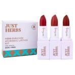 Just Herbs Ayurvedic Creamy Matte Half-Size Lipstick Kit - Peachy Pink Coral & 1.8gm x 3 - Fast UK Delivery