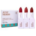 Just Herbs Ayurvedic Creamy Matte Half-Size Lipstick Kit - Peachy Pink Coral & 1.8gm x 3 - Fast UK Delivery