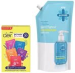 Godrej Aer Power Pocket | Assorted Pack of 5 (50g) & Godrej Protekt Germ Fighter Handwash Refill Pack | Aqua | Germ Protection & Soft on Hands - 725ml - Fast UK Delivery