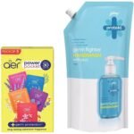 Godrej Aer Power Pocket | Assorted Pack of 5 (50g) & Godrej Protekt Germ Fighter Handwash Refill Pack | Aqua | Germ Protection & Soft on Hands - 725ml - Fast UK Delivery