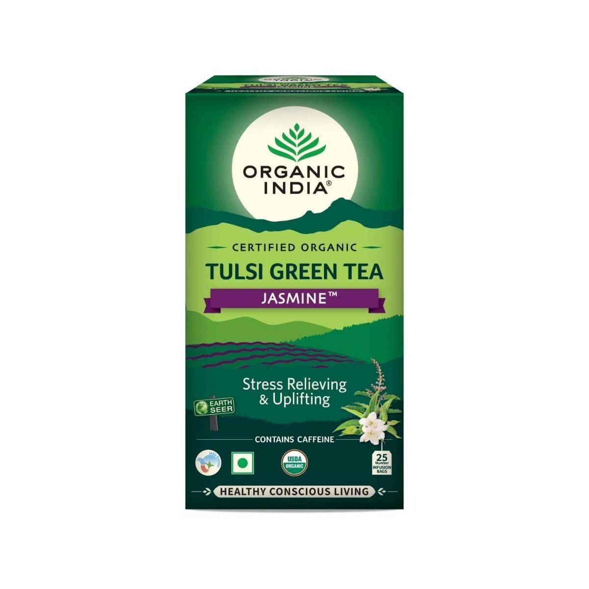 uk61zBsiQ-bQL.jpg Organic India Tulsi Green Tea, Jasmine, 25 Tea Bags - Fast UK Delivery - Image 1