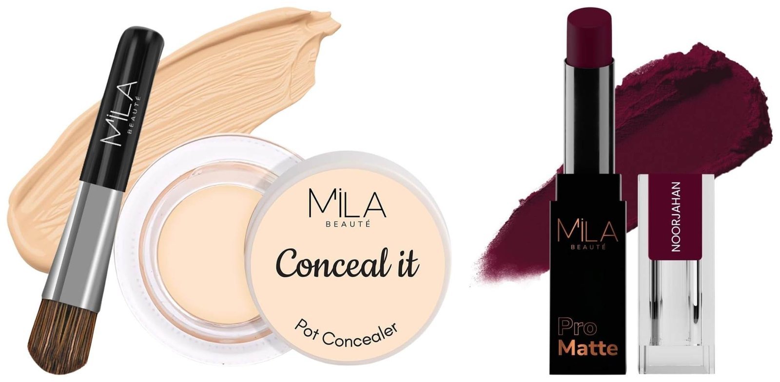 uk61zZ4BoLTZL-1-1.jpg MILA Beaute Pro Matte Lipstick | Shade - Noorjahan, 4.2g Conceal It Pot Concealer For Face Makeup | Shade - (Light Ivory, 4g) - Fast UK Delivery - Image 1