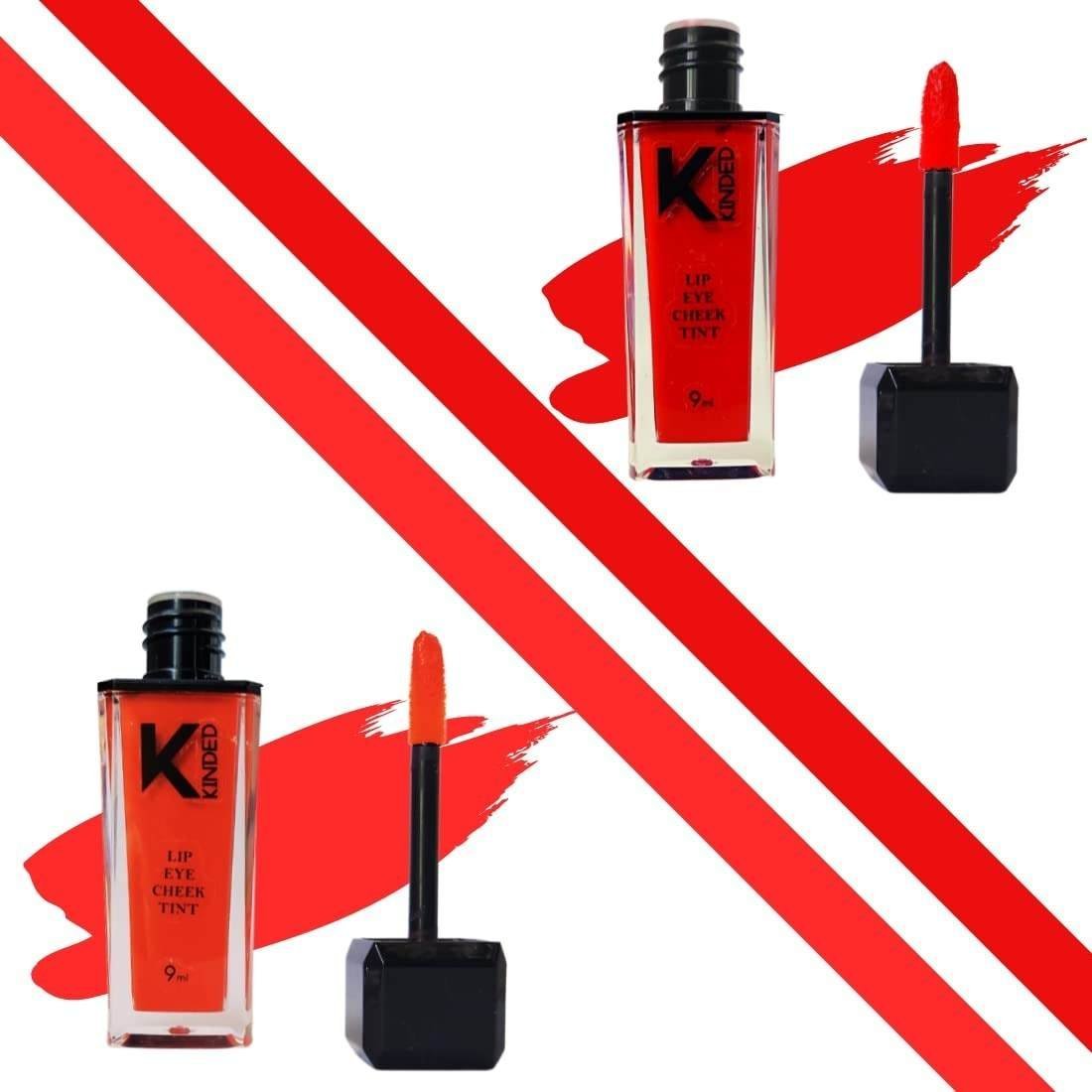 uk61zpVgNgJL-1.jpg KINDED Lip Eye and Cheek Tint Combo for Women Girls Longlasting Moisturizing Vitamin E Liquid Lip Colour Lipstick Eyeshadow Blush (Matte Finish, Vermilion Red & Sangria Orange, 9 ml each) - Fast UK Delivery - Image 1