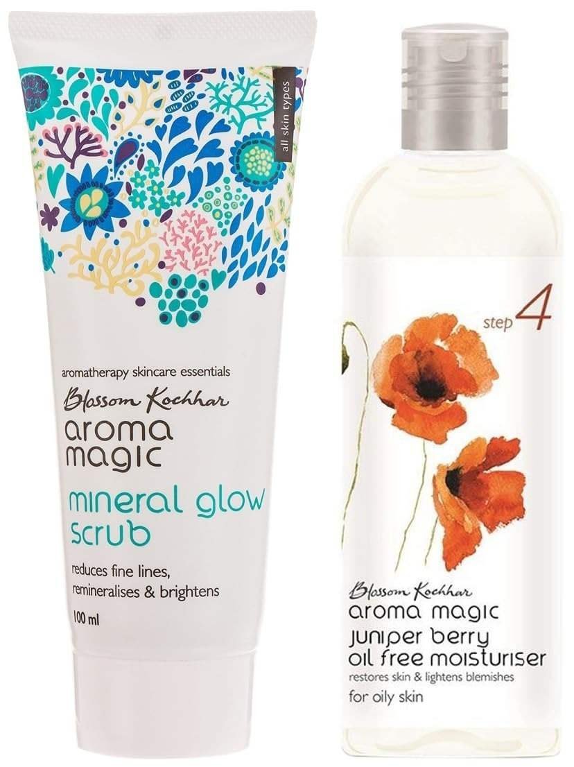 uk61zpnYAWNL-1.jpg Aroma Magic Mineral Glow Scrub, 100ml & Juniper Berry Oil Free Moisturiser, 100ml Combo - Fast UK Delivery - Image 1