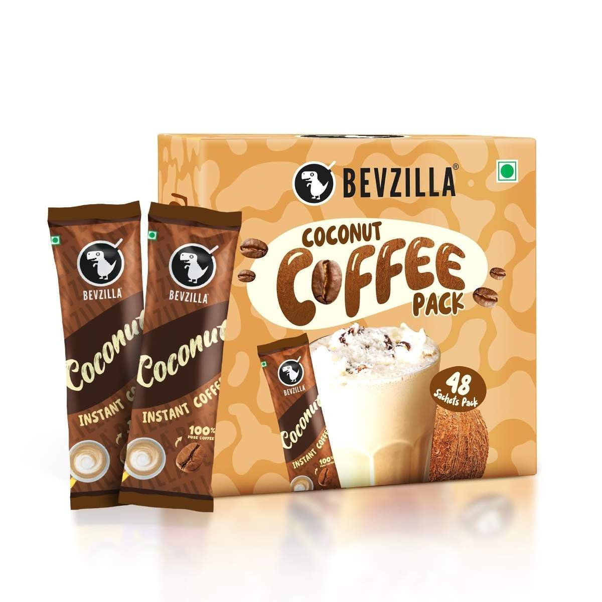 uk71-l5QHnfL-1.jpg Bevzilla 48 Instant Coffee Powder Sachets (Coconut) - 96 Grams| Hot & Cold Coffee| Makes 48 Cups| 100% Arabica Coffee| Strong Coffee| Easy To Carry| Best Coffee| Espresso, Latte, Cappuccino - Fast UK Delivery - Image 1