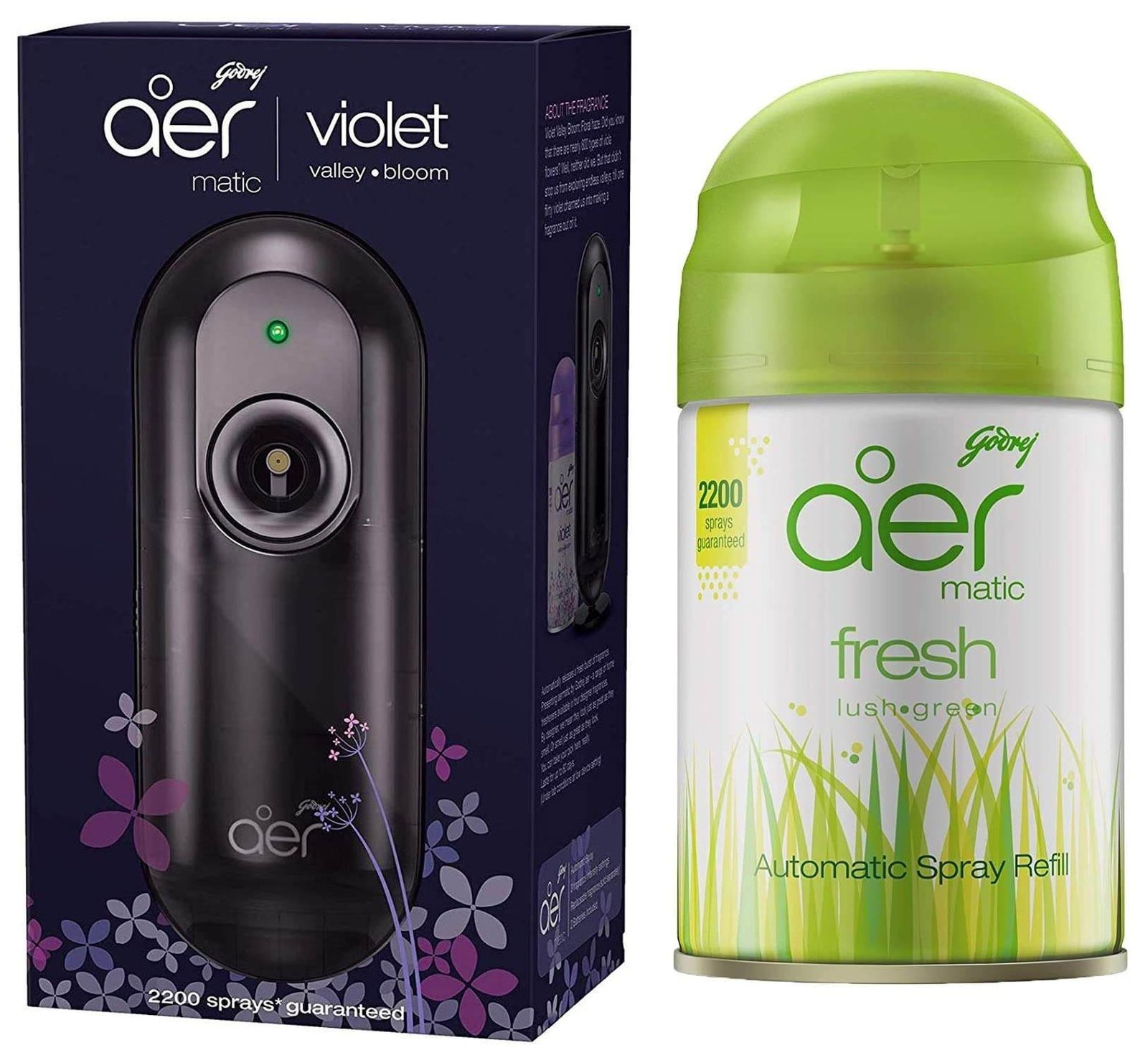 uk71-t4UTRvcL-1-1.jpg Godrej aer Matic Kit - Automatic Air Freshener with Flexi Control | Violet Valley Bloom (225ml) & Matic Refill - Automatic Air Freshener with Flexi Control | Fresh Lush Green (225ml) - Fast UK Delivery - Image 1