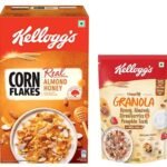 Kellogg's Corn Flakes Real Almond Honey, Breakfast Cereals, 650g Pack & Kellogg's Crunchy Granola Honey, Almonds, Strawberries & Pumpkin Seeds, 450g - Fast UK Delivery
