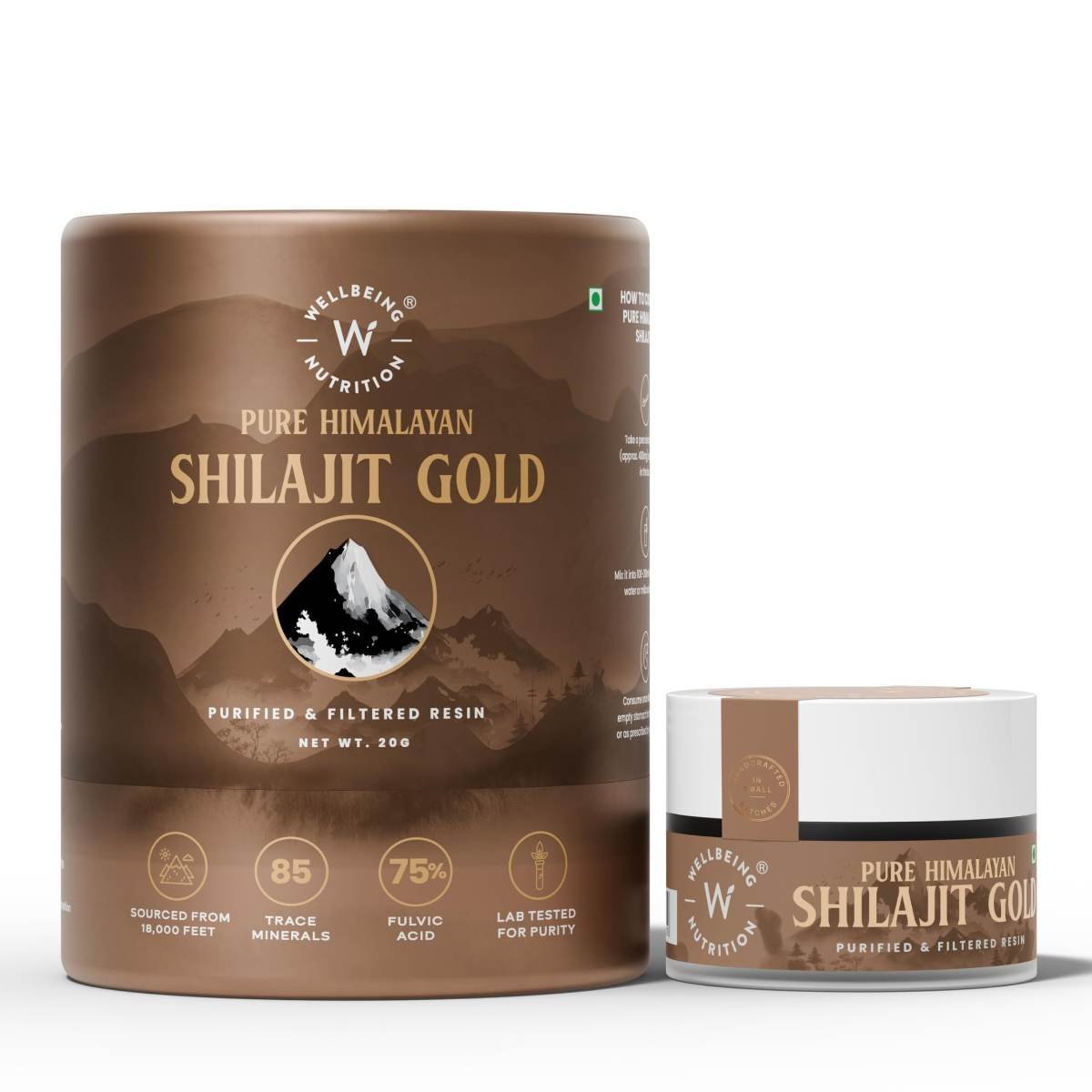 uk710j96ewvkL-1.jpg Wellbeing Nutrition Pure Himalayan Shilajit Gold Resin for Strength, Stamina, Performance, Stress Relief and Vitality | Ashwagandha, Safed Museli & Swarna Bhasma (24K Gold Leaf) | Lab Tested - 20g - Image 1