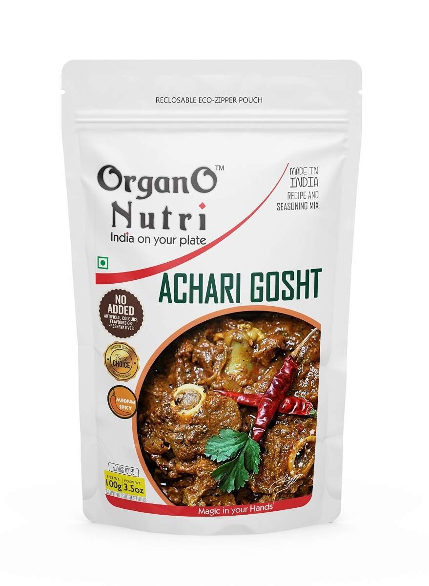 uk7120QC0kLqL-1.jpg OrganoNutri Achari Gosht Masala | 100g | Reclosable Eco-Zipper Pouch - Fast UK Delivery - Image 1