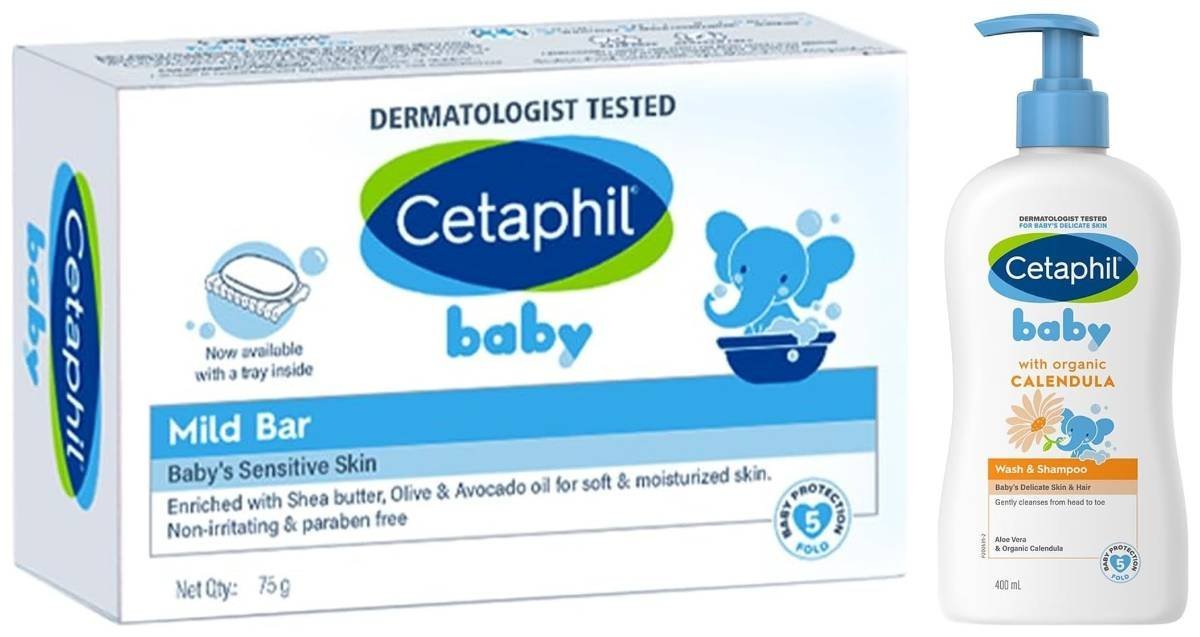 uk712ANI77kL-1.jpg Cetaphil Baby Wash & Shampoo with Organic Calendula (400ml)&Cetaphil Baby Mild Bar 75gm, Kids Soap for Bath, White, Medium - Fast UK Delivery - Image 1
