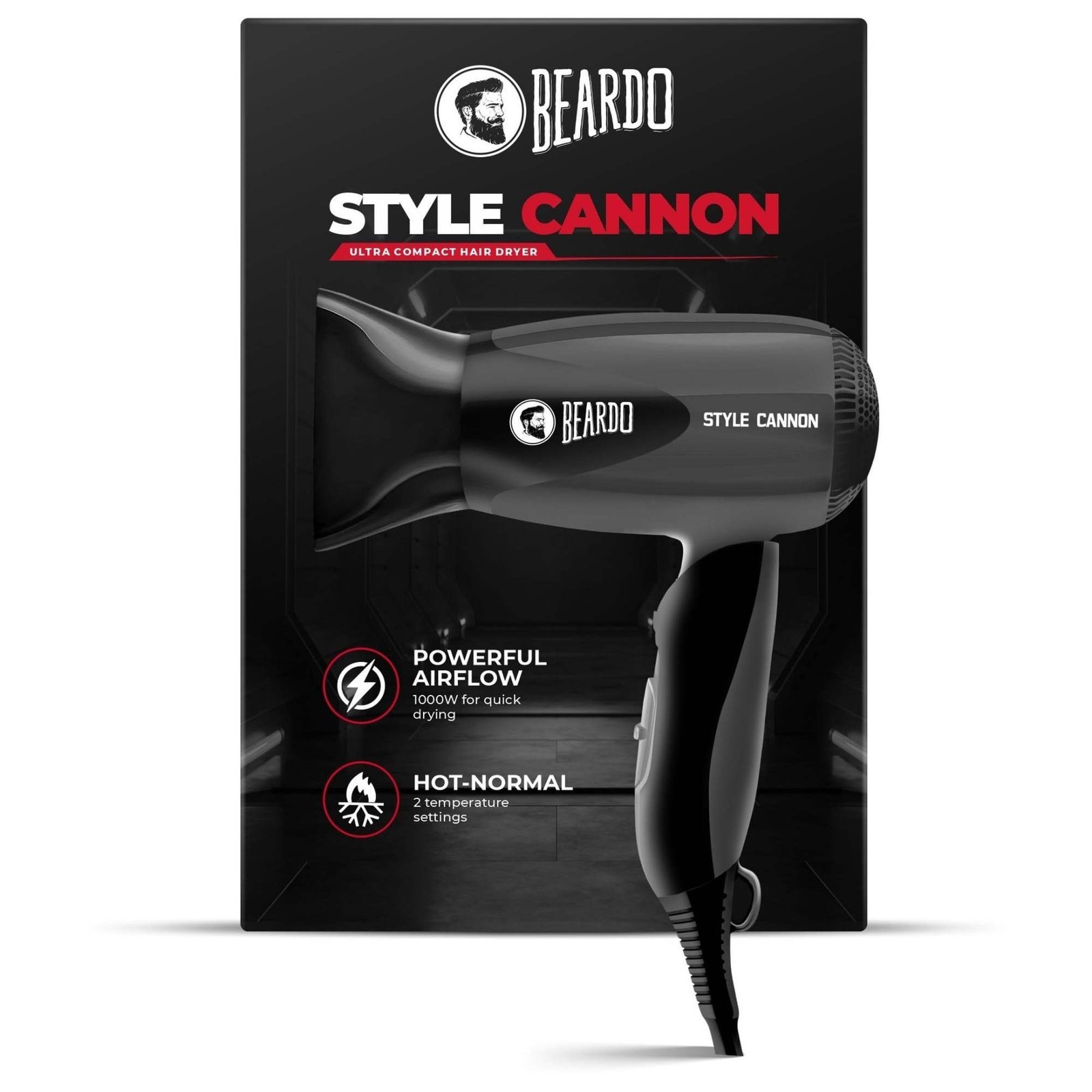 uk712d7NmiEfL-1-1.jpg Beardo Style Cannon Hair Dryer | Powerful 1000W airflow | Thermo Protect Technology with 2 Tempreature Settings | Precise styling with special concentrator nozzle | Hair Dryer for men - Fast UK Delivery - Image 1