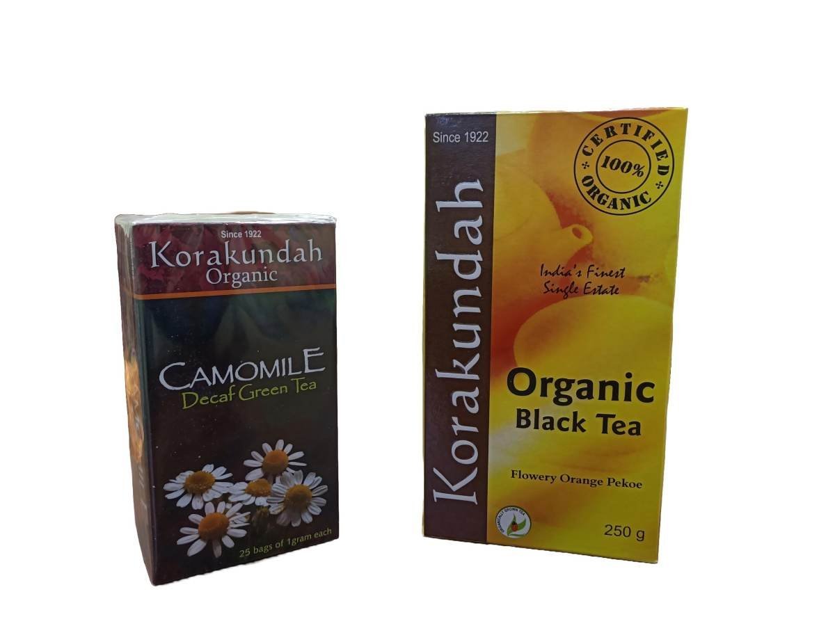 uk7132VD7xlNL-1.jpg KORAKUNDAH Decaf Green Tea Dip Tea 25 g | KORAKUNDAH Organic Black Tea 250 g | Pack of 2 | Total 275 g | India's Finest Chamraj Nilgiri Tea - Fast UK Delivery - Image 1