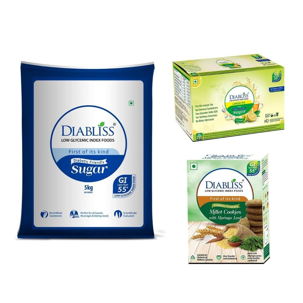 uk713YK853BlL-1-1.jpg Diabliss Diabetic Friendly Sugar 5 kg Combo Pack with Lemon Tea & Moringa Cookie - Image 1