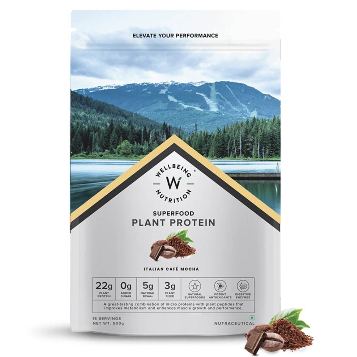 uk713xnerSwML-1.jpg Wellbeing Nutrition Organic Vegan Plant Protein Isolate Powder | 22g Protein, 5g BCAA European Pea & Brown Rice Protein | Superfoods, Fiber for Muscle Growth & Recovery | Italian Cafe Mocha - 500gm - Image 1