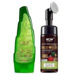 WOW Skin Science Apple Cider Vinegar Foaming Face Wash with Built-in Brush + 99% Pure Aloe Vera Multipurpose Gel - No Parabens, Silicones, Synthetic Fragrance - Net Vol. 300mL - Fast UK Delivery