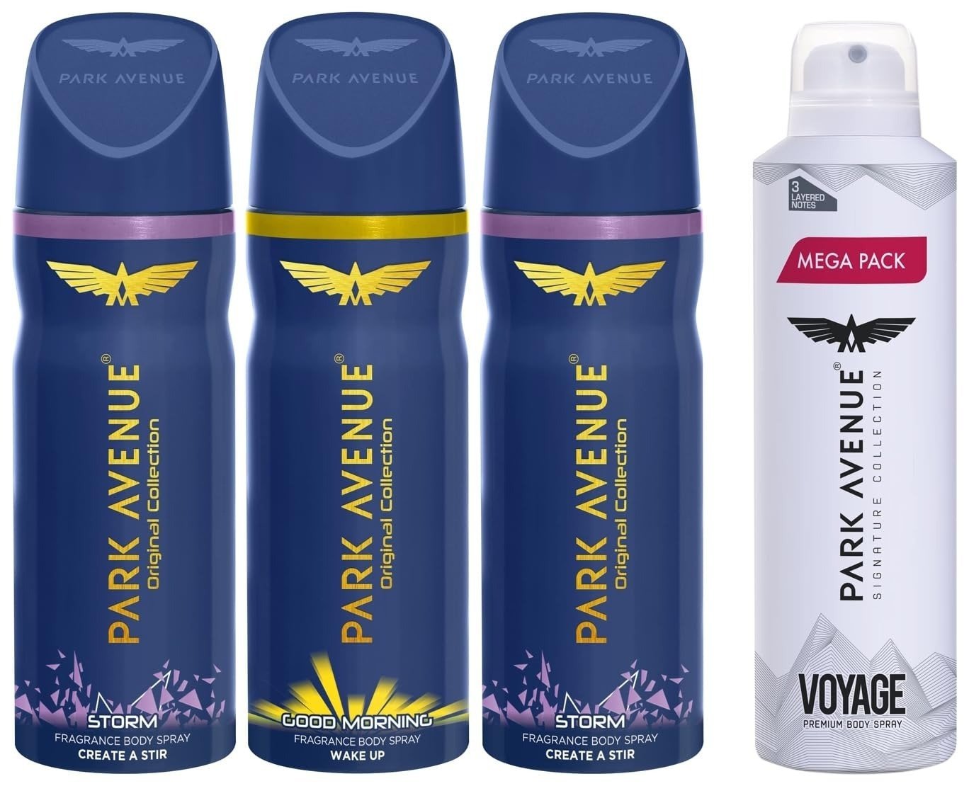 uk716VWt4gYyL-1-1.jpg Park Avenue Men Body Deodorant Spray Original Collection, Good Morning, 100G/150Ml (Pack Of 2) With Body Deodorant Spray, Storm, 100G/150Ml & Voyage Signature Deodorant Spray, 220Ml - Fast UK Delivery - Image 1