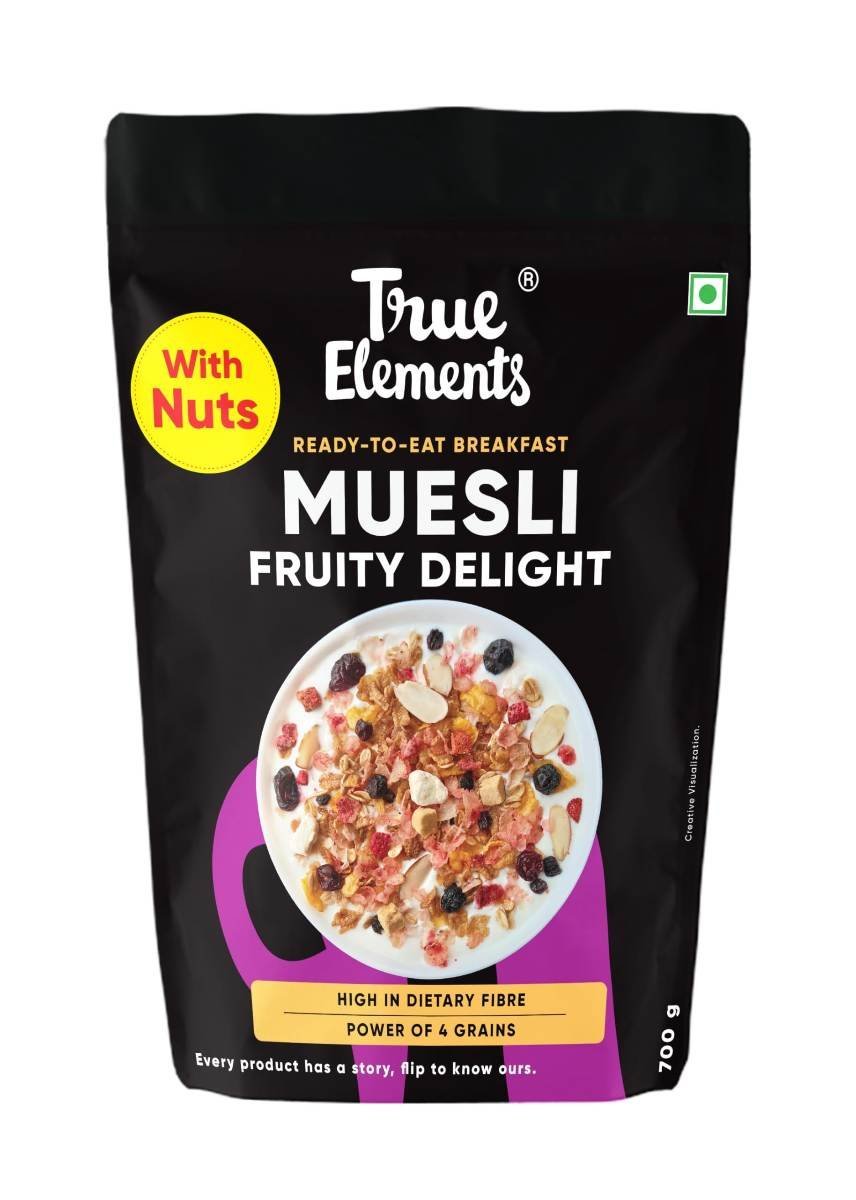 uk717dpgo1F-L-1.jpg True Elements Fruity Nutty Delight Muesli 700g - 100% Wholegrain | Made with 17% Millets | Rich in Fibre & Protein | Breakfast Cereal | Diet Food - Fast UK Delivery - Image 1
