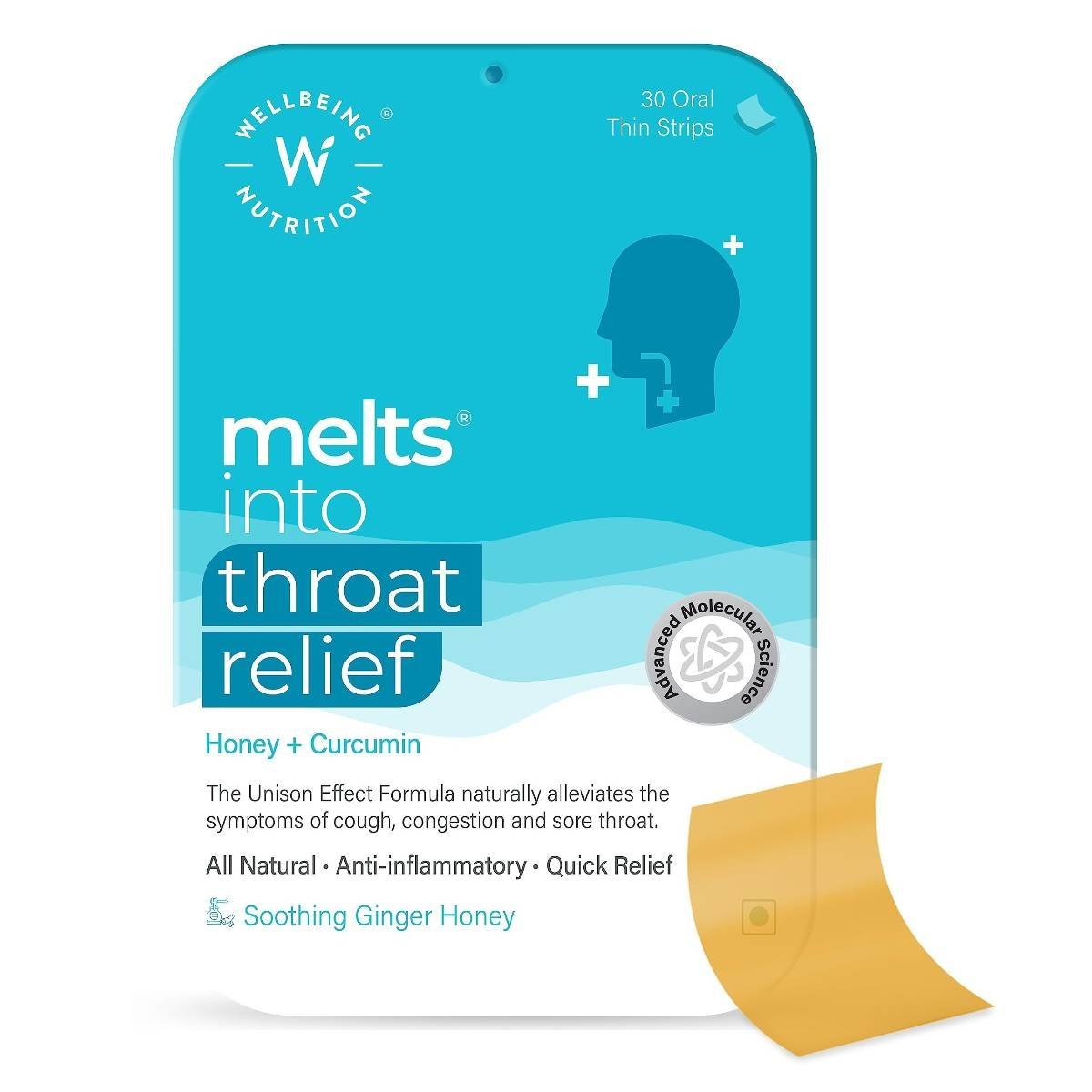 uk7184GRLAHuL-1.jpg Wellbeing Nutrition Melts instant Throat Relief with 100% Natural Tulsi, Manuka Honey, Clove, Licorice, Curcumin, Ginger, Mint for Cough, Sore Throat, Irritation and Pain Relief (30 Oral Strips) - Image 1