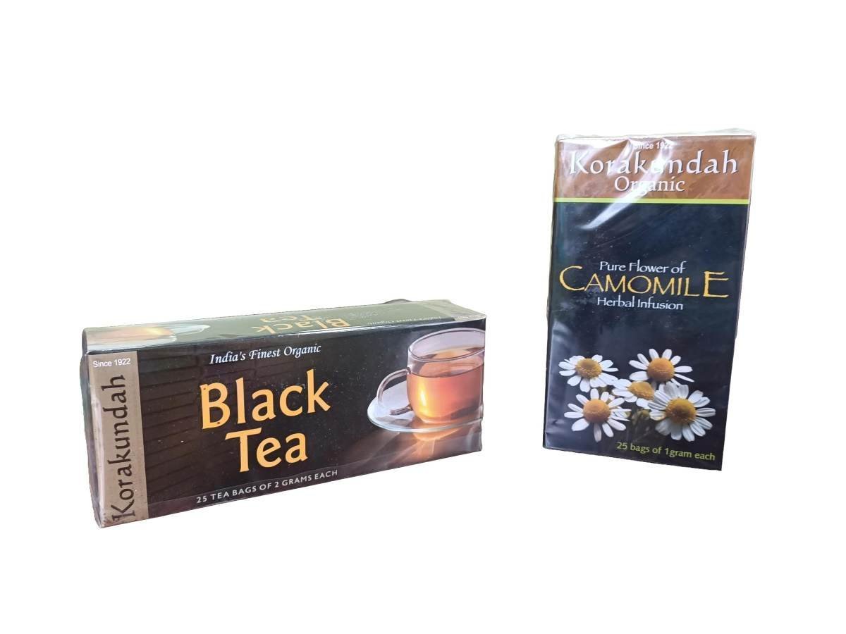 uk718Ww4ed3tL-1.jpg KORAKUNDAH Black Tea 25 Dip Tea Bags | KORAKUNDAH Camomile Herbal Infusion 25 Dip Bags | Pack of 2 | Total 100 g | India's Finest Chamraj Nilgiri Tea - Fast UK Delivery - Image 1