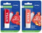 NIVEA Lip Balm, Fruity Strawberry Shine And NIVEA Lip Balm, Fruity Peach Shine,4.8 g (Pack of 2) - Fast UK Delivery