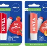 NIVEA Lip Balm, Fruity Strawberry Shine And NIVEA Lip Balm, Fruity Peach Shine,4.8 g (Pack of 2) - Fast UK Delivery