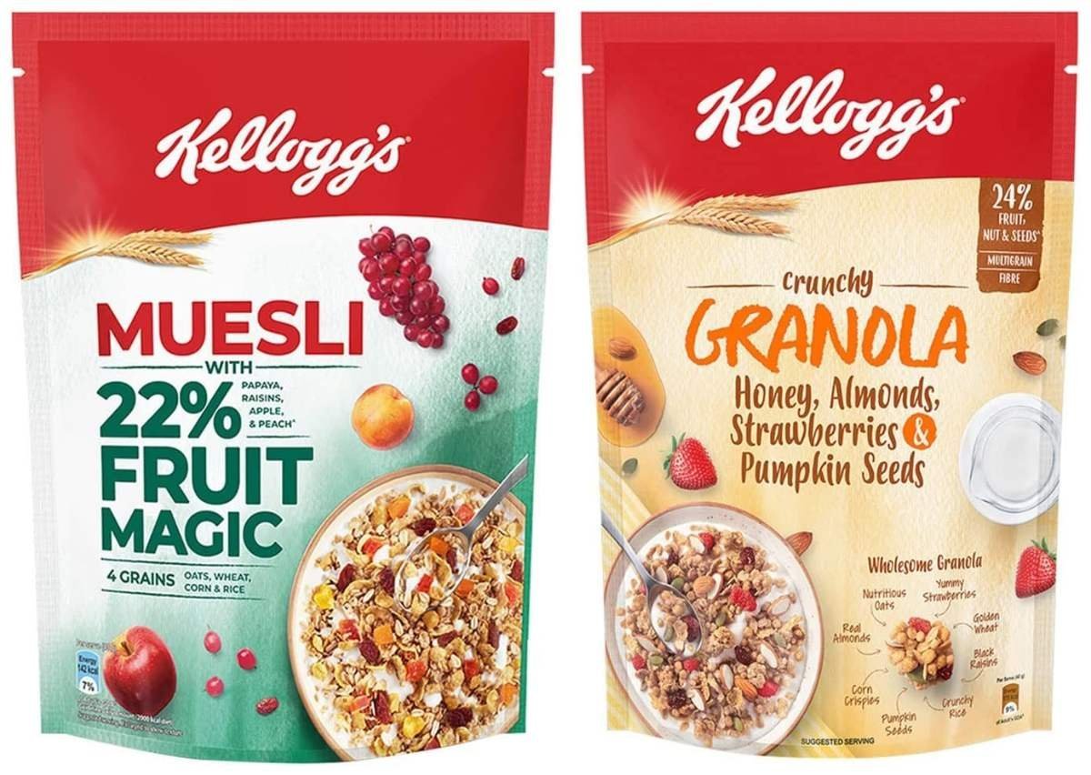 uk718yoYXplL-1.jpg Kellogg's Muesli with 21% Fruit, Nut & Seeds & Crunchy Granola Honey, Almonds, Strawberries & Pumpkin Seeds| Breakfast Cereals | Multigrain, 450g - Fast UK Delivery - Image 1