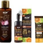 WOW Skin Science Black Seed Hair Oil - Controls Hair Fall - No Mineral Oil & Brightening Vitamin C Foaming Face Wash & Brightening Vitamin C Face Wash - Fast UK Delivery