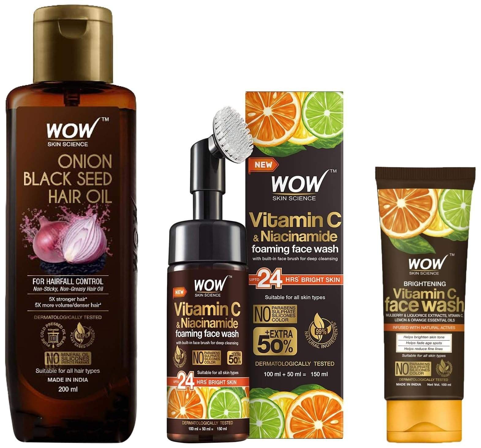 uk7193XGzGY7L-1-1.jpg WOW Skin Science Black Seed Hair Oil - Controls Hair Fall - No Mineral Oil & Brightening Vitamin C Foaming Face Wash & Brightening Vitamin C Face Wash - Fast UK Delivery - Image 1