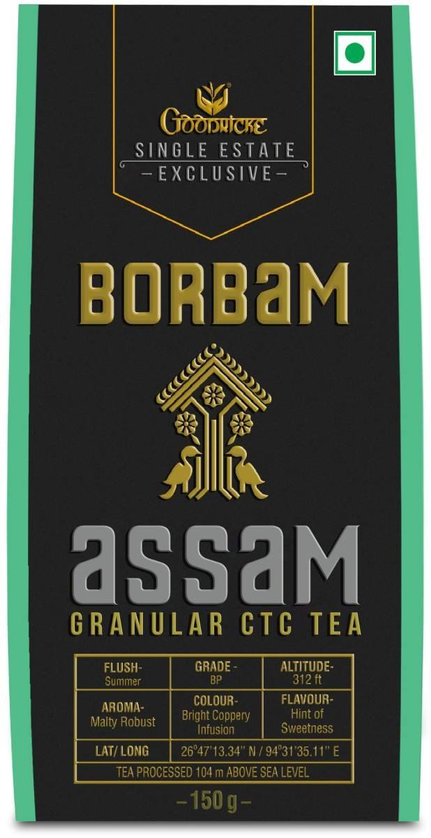 uk719pfrH1T7L-1.jpg GOODRICKE Borbam Single Estate Assam CTC Tea - 150 grams | 100% Pure & Natural Loose Leaves | Iresistible Aroma - Fast UK Delivery - Image 1