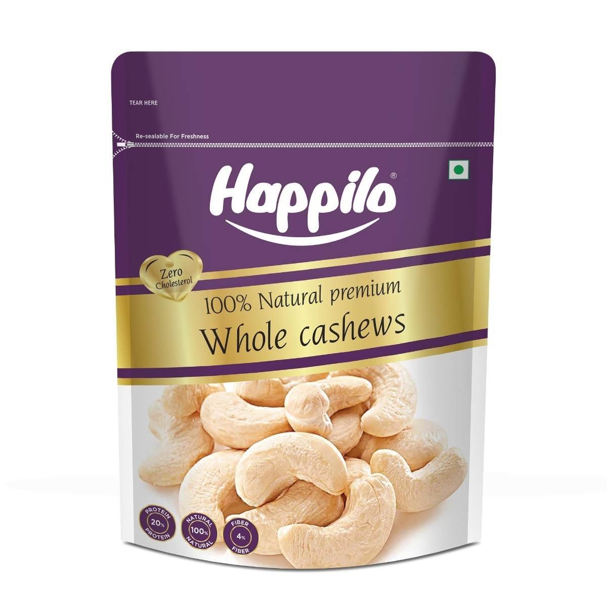 uk719zJS9UQlL-1-1.jpg Happilo 100% Natural Premium Whole Cashews 500 g Value Pack | Whole Crunchy Cashew | Premium Kaju nuts | Nutritious & Delicious | Gluten Free & Plant based Protein - Fast UK Delivery - Image 1