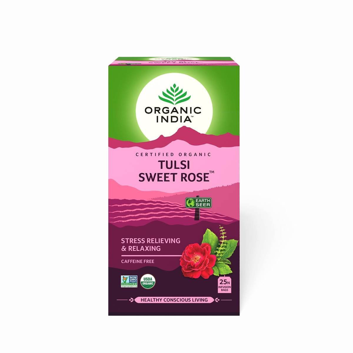uk71AtL2rBfDL.jpg ORGANIC INDIA Chamomile Tulsi Sweet Rose Tea - 25 Infusion Bags - 40 Gm - Image 1