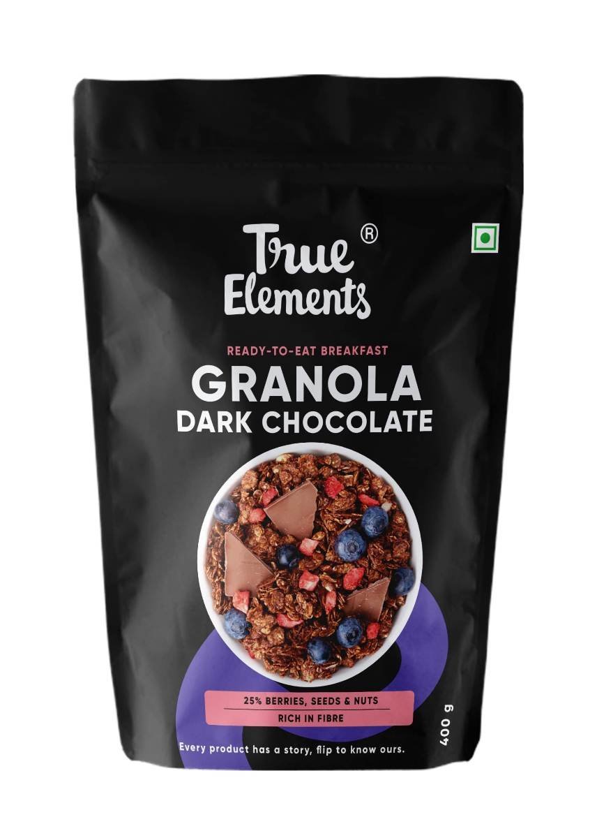 uk71AwooEbdxL-1.jpg True Elements Granola Dark Chocolate 400g - Baked Granola | Almonds, Berries & Dark Chocolate | Granola for Breakfast | High Fibre Cereal | Diet Snack - Fast UK Delivery - Image 1