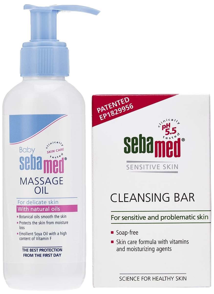 uk71B2EuoCjTL-1-1.jpg Sebamed Baby Massage Oil, 150ml & Sebamed Cleansing bar for sensitive and problematic skin, 100gm - Fast UK Delivery - Image 1