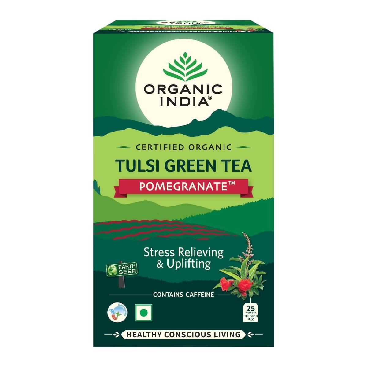 uk71BCuCLldNL.jpg ORGANIC INDIA Tulsi Green Tea,Pomegranate,25 Tea Bags,2 Grams - Fast UK Delivery - Image 1