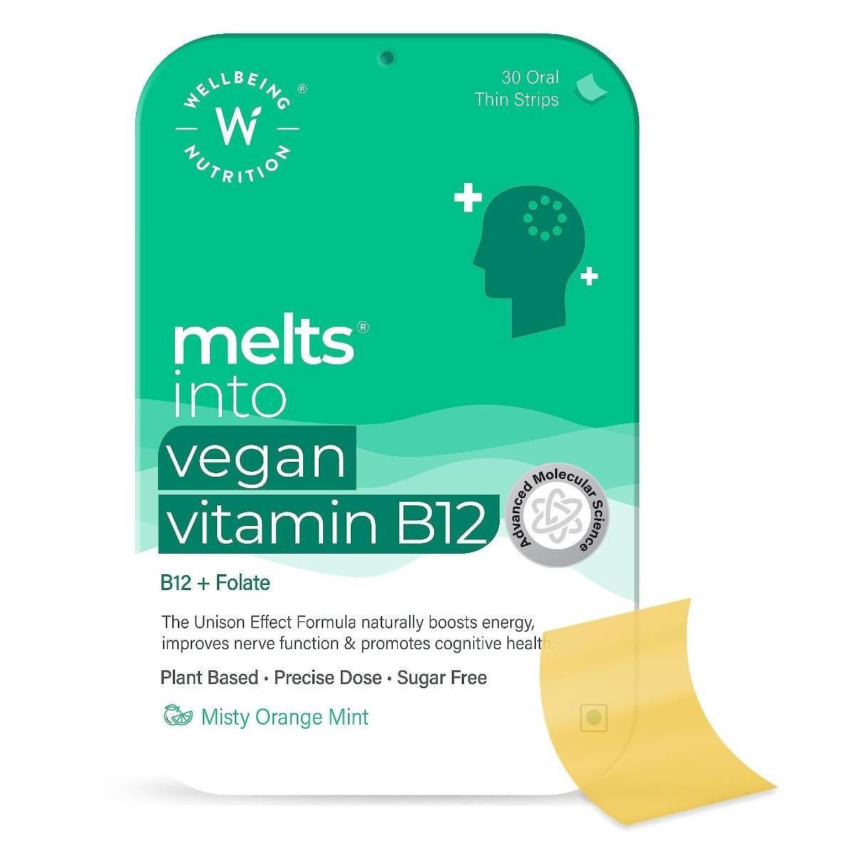 uk71Bi7ayt9yL-1.jpg Wellbeing Nutrition Melts Vegan Vitamin B12 Supplements for men & women | Memory Booster and Brain, Heart & Nervous System Support with B12, Folate, Brahmi & CurcuWIN | 30 Oral Thin Strips - Image 1