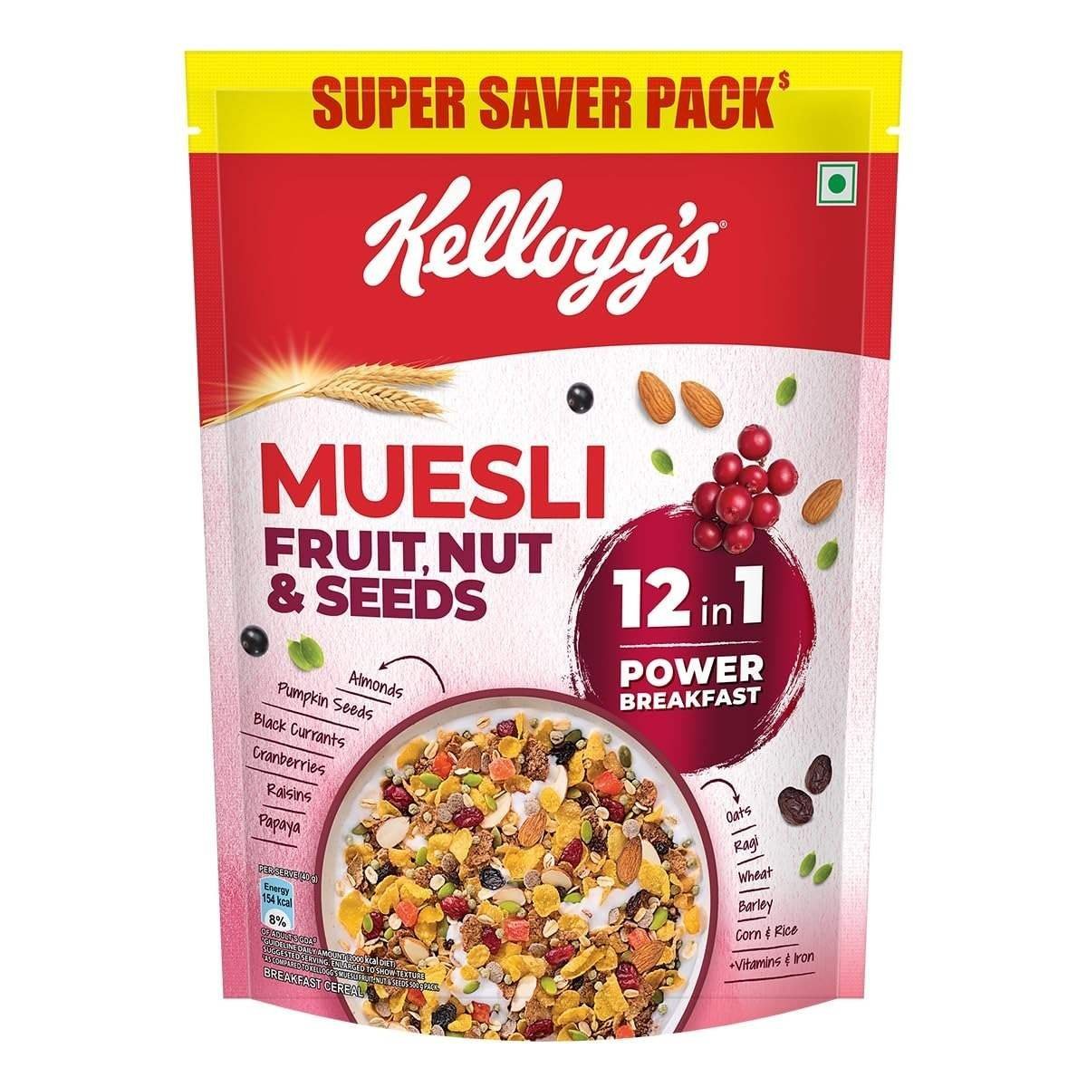 uk71BsckBgy3L-1-1.jpg Kellogg's Muesli Fruit Nut & Seeds 750G | 12-In-1 Power Breakfast | India'S No. 1 Muesli | Multigrain Breakfast Cereal - Fast UK Delivery - Image 1